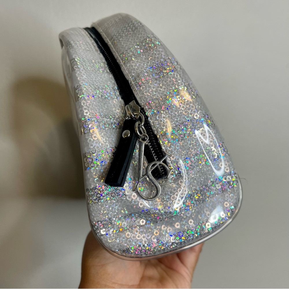 Victoria Secret Signature Stripe Sequin Travel Make Up Bag Clear Bag - Picture 3 of 7